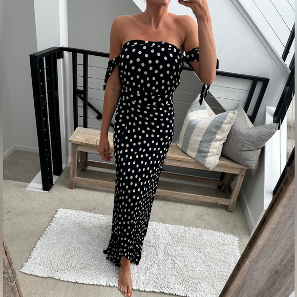 Olivaceous Dresses & Skirts - Olivaceous Black & White Polka Dot Off-Shoulder Maxi Dress | M